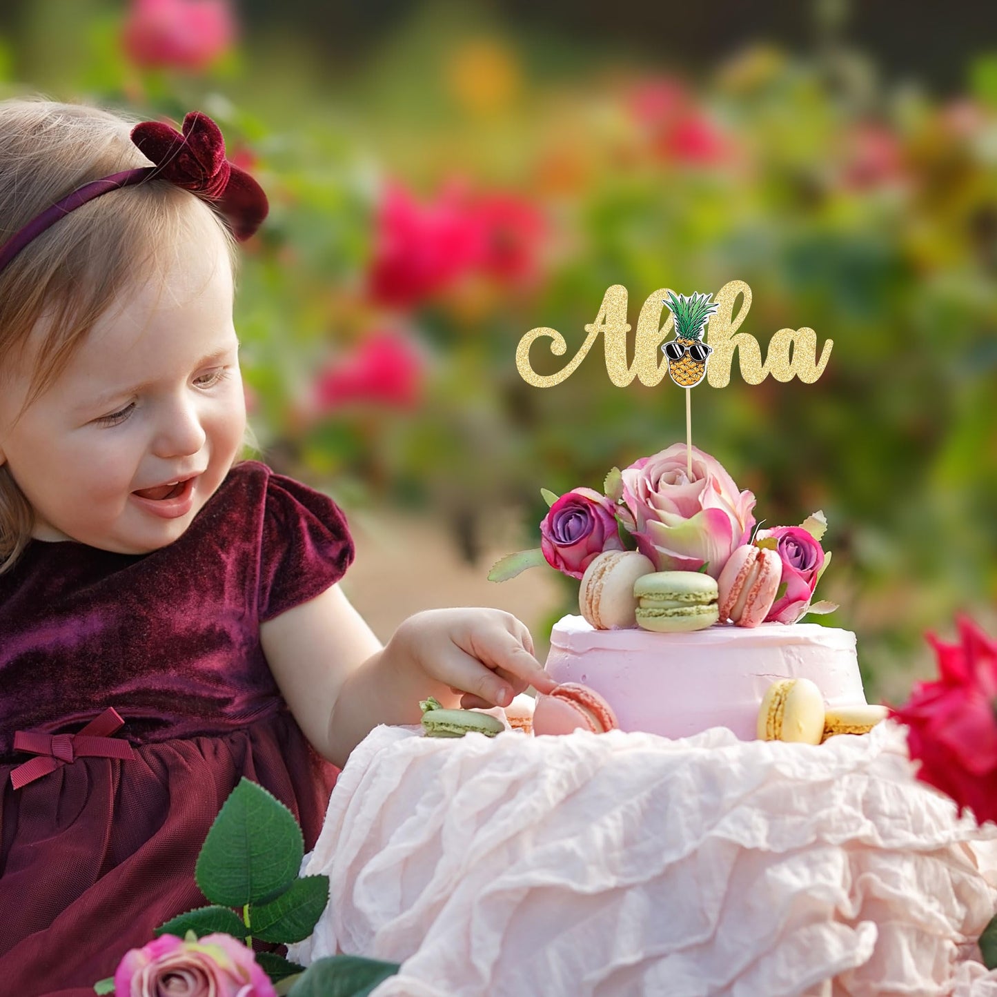 Gyufise 1Pcs Aloha Cake Topper Glitter Pineapple Cake Picks Tropical Decorations For Summer Hawaiian Luau Theme Baby Shower Kids