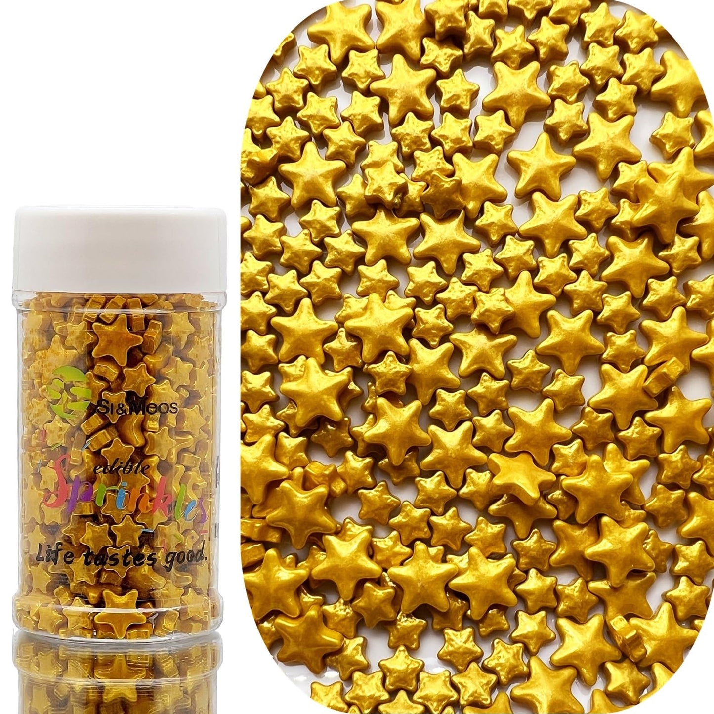 SE Si&Moos Gold Star Sprinkles Edible Stars for Cake Decorating Edible Gold Stars Edible Gold Star Cupcake Toppers Star Cake Dec