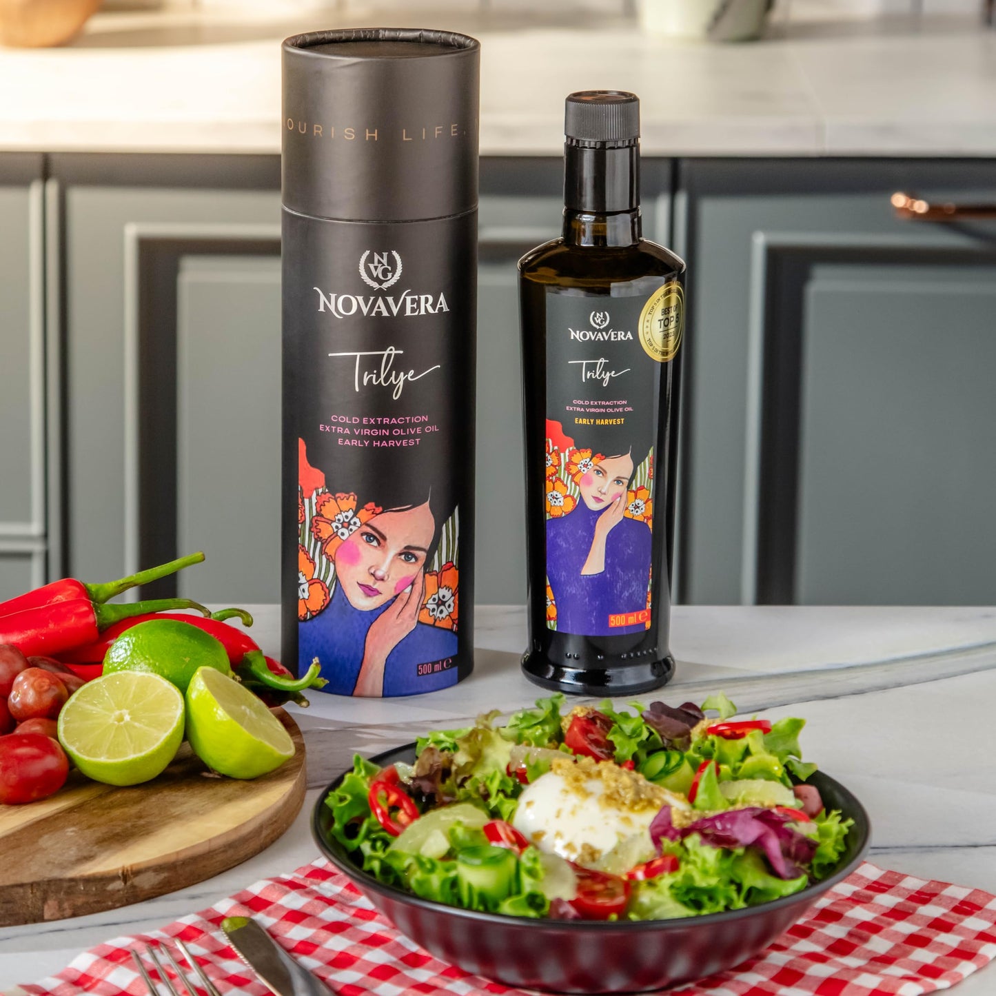 Nvg Novavera Trilye Polyphenol Rich Olive Oil, Medium, Pungency And Fruitiness With A Peppery Finish Extra Virgin Olive Oil, Evo