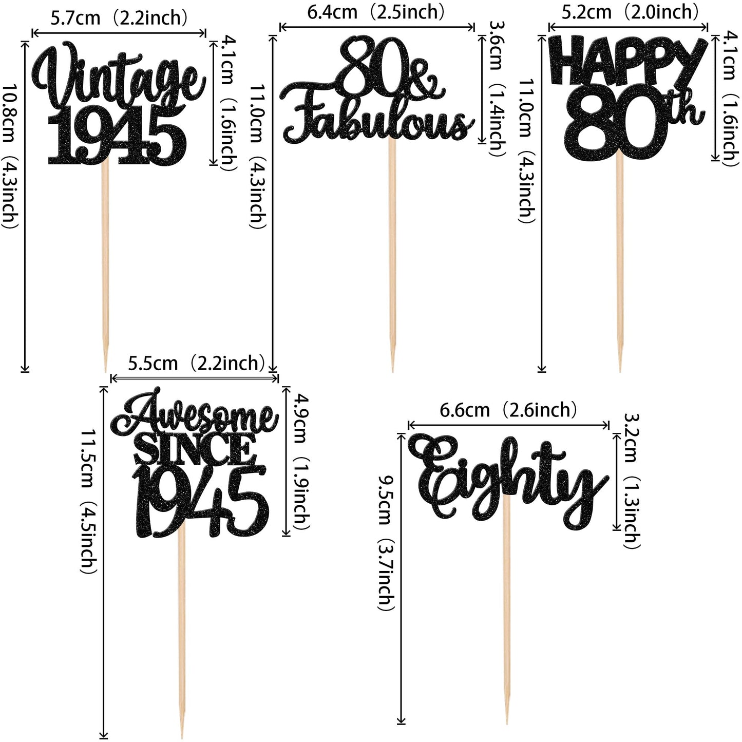 30Pcs Happy 80Th Birthday Cupcake Toppers Glitter Awesome Since 1943 Eighty 80 Fabulous Vintage 1943 Cupcake Picks For 80Th Birt