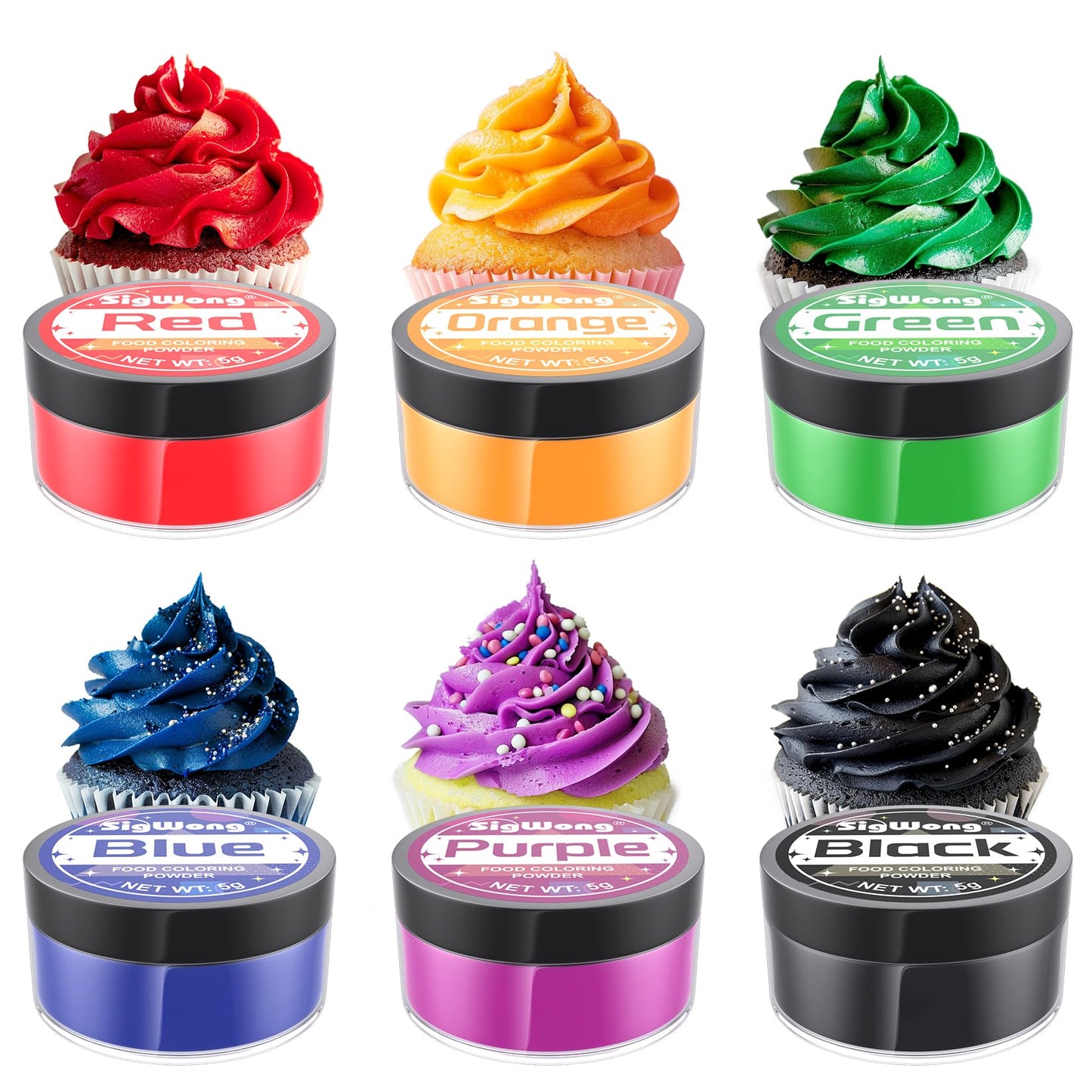 SigWong Food Coloring Powder - 6 Vibrant Colors, Edible Dye for Baking & Crafts - 1 Ounce (Pack of 6)