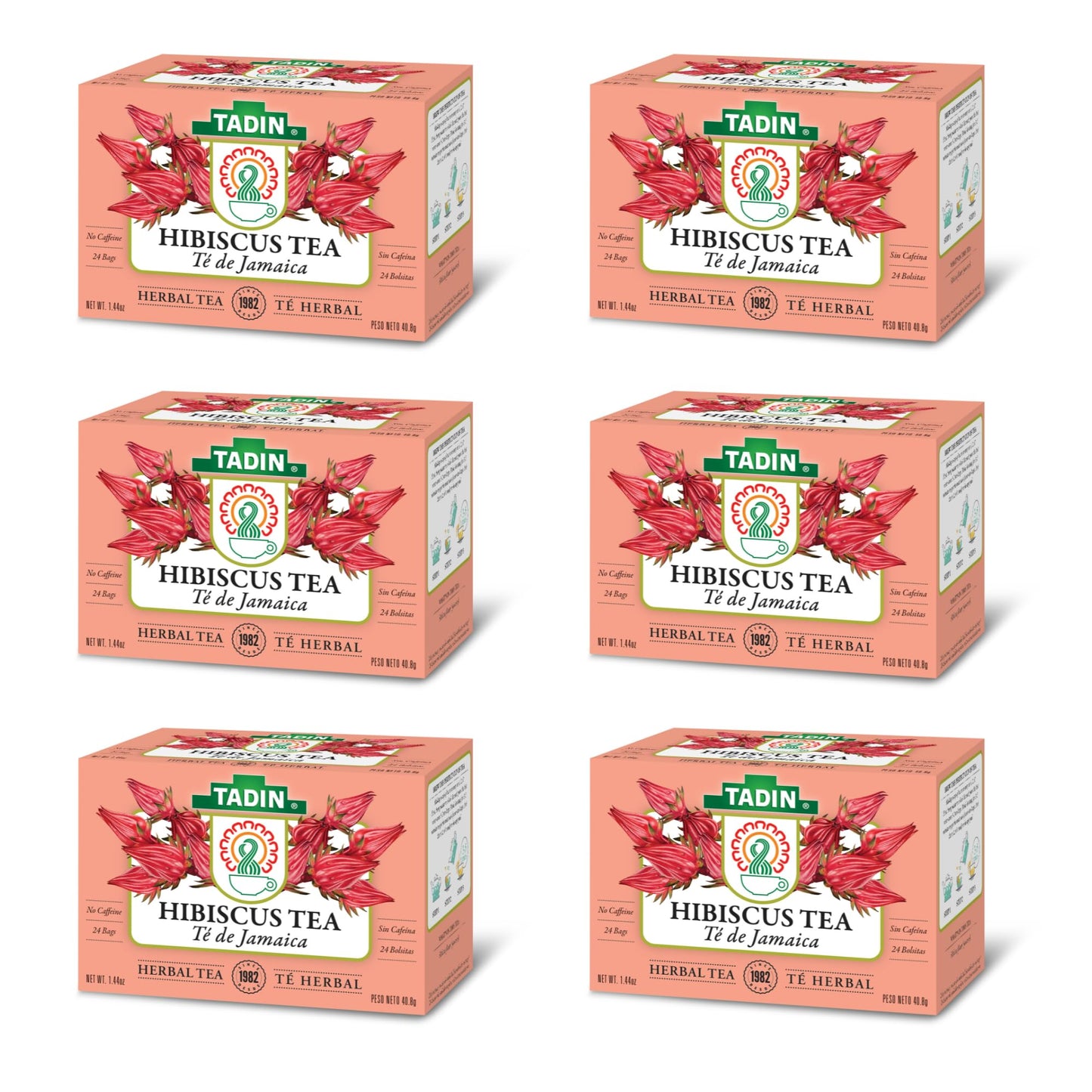 Tadin Hibiscus Herbal Tea, Caffeine Free, 24 Tea Bags, Pack of 6 Boxes