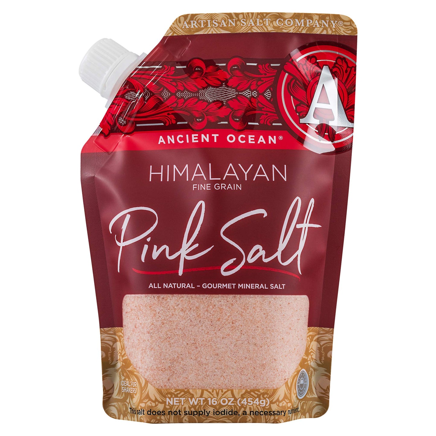 Saltworks Artisan Salt Company Ancient Ocean Himalayan Pink Salt, Fine Grain, Pour Spout Pouch, 16 Ounce