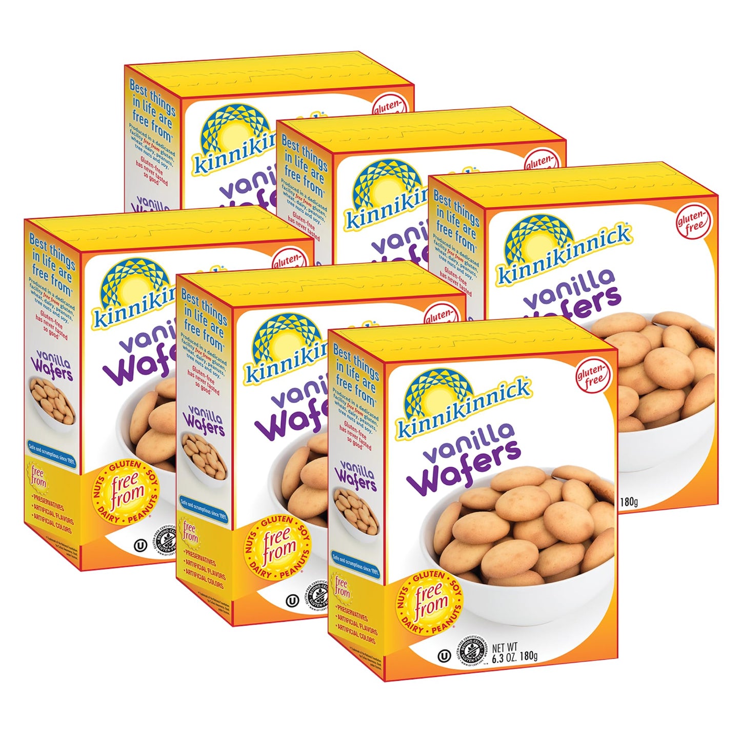 Kinnikinnick - Vanilla Wafers - Gluten Free, Allergy Friendly Cookies - 6.3 Oz. Boxes - 6 Pack