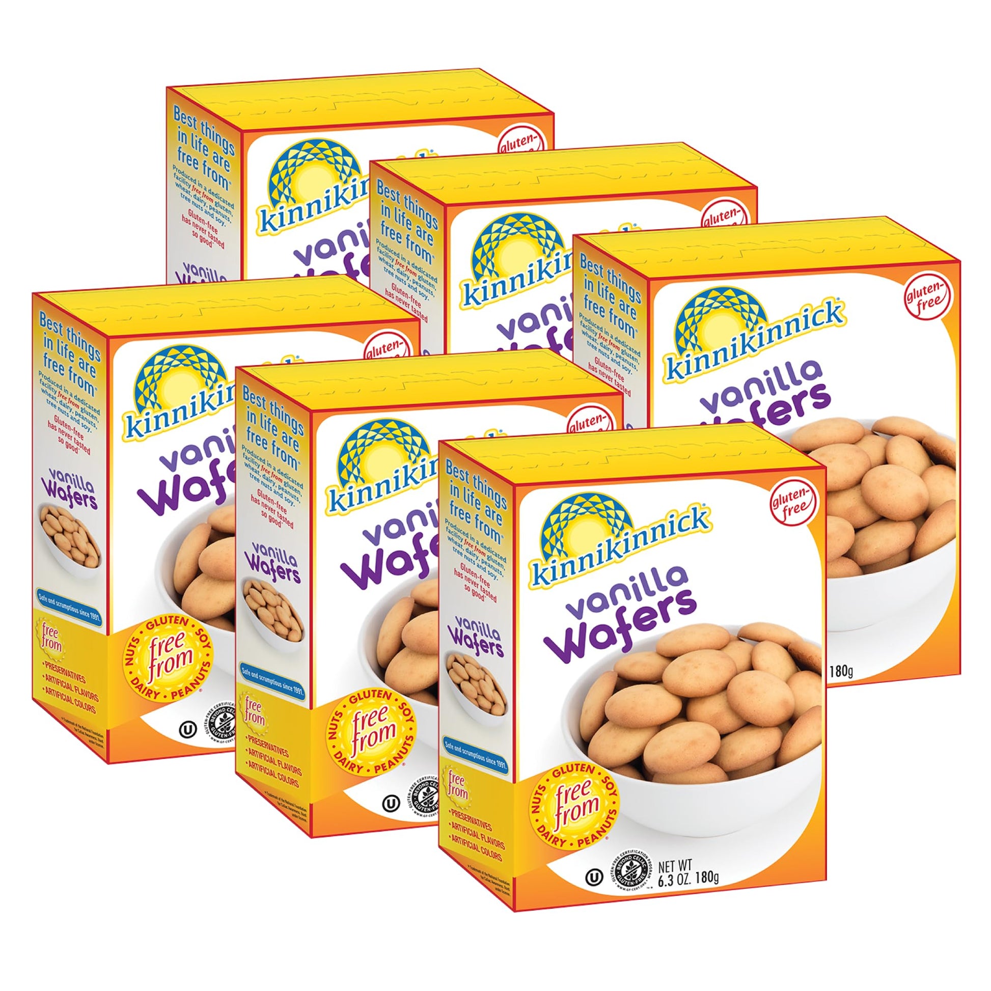 Kinnikinnick - Vanilla Wafers - Gluten Free, Allergy Friendly Cookies - 6.3 Oz. Boxes - 6 Pack