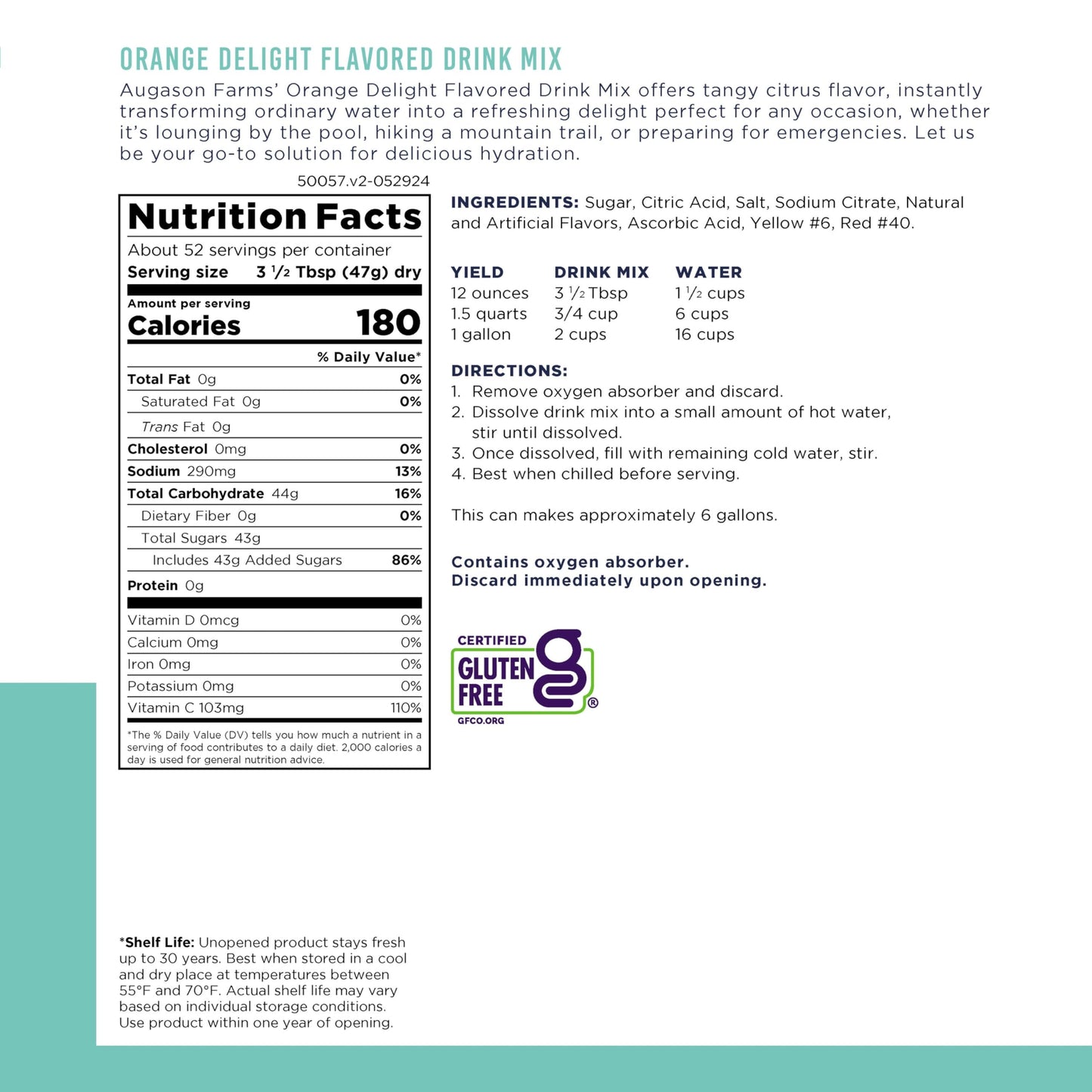 Augason Farms Orange Delight Drink Mix Can, Emergency Food Supply, Everyday Meals, 52 Servings