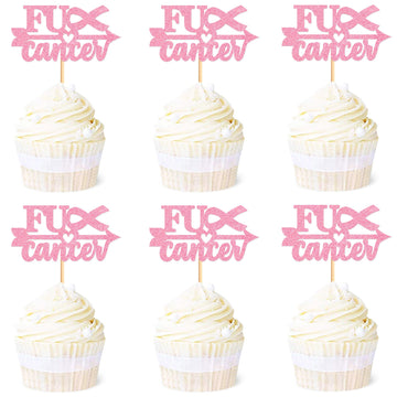 Ercadio 24 Pack Breast Cancer Cupcake Toppers Pink Glitter Cancer Awareness Cupcake Picks For Breast Cancer Awareness Theme Part