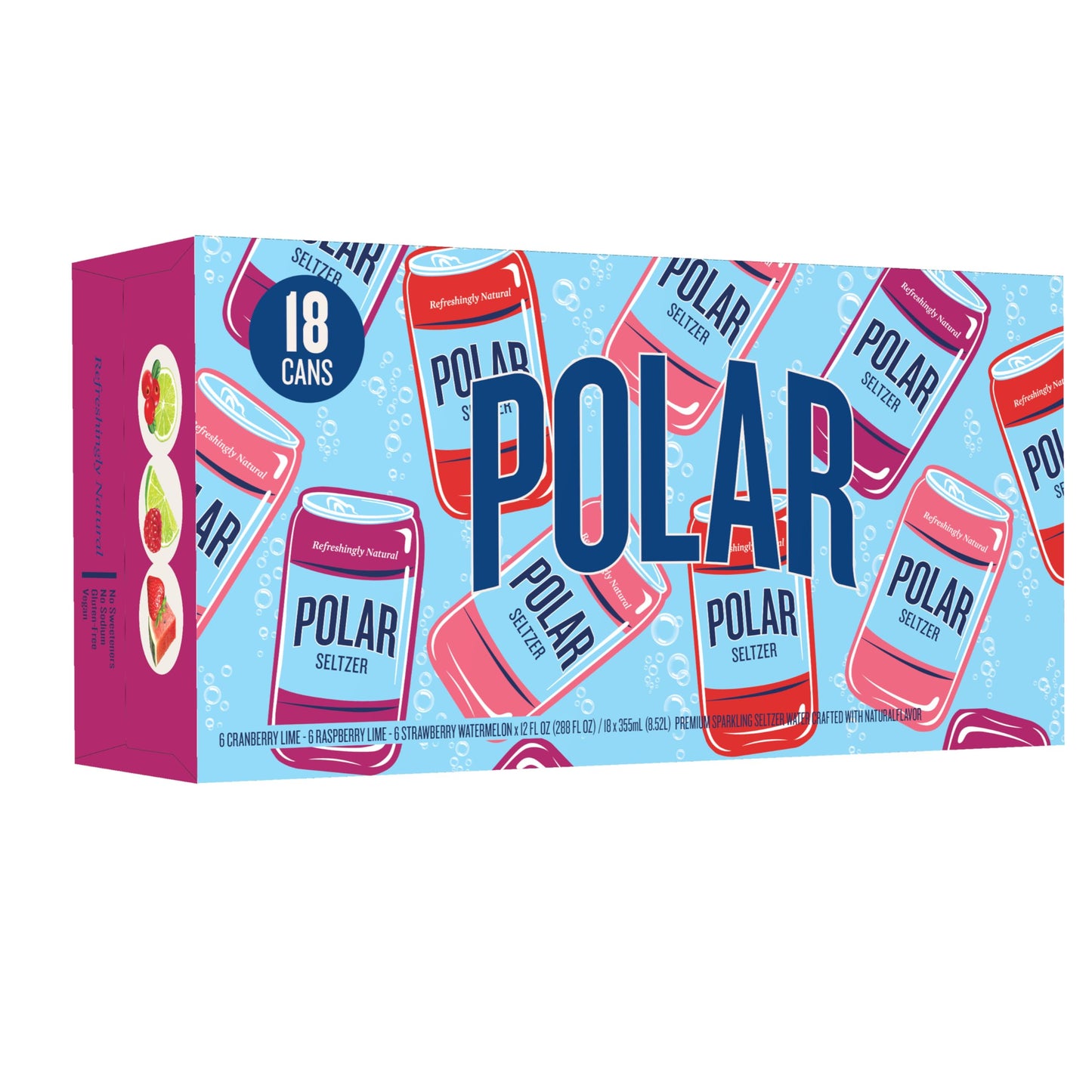 POLAR Seltzer Water Berries Variety Pack, 12 fl oz cans, 18 pack, Model 10161318