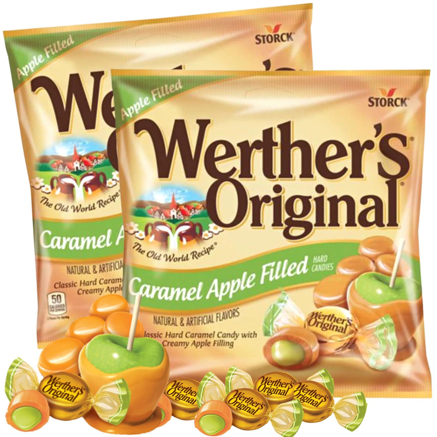 Needzo Hard Caramel Candy With Apple Filled Center  Individually Wrapped Shareable Candies  Gourmet Caramels