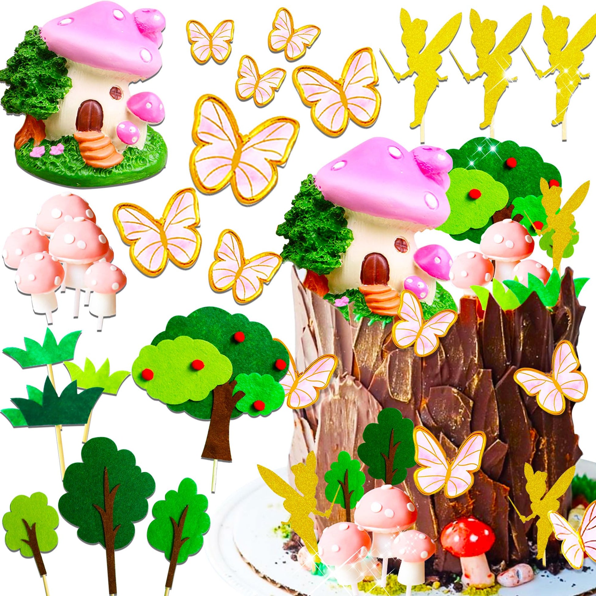 Jevenis Fairy Cake Decoration Garden Fairy Cake Decoration Mushroom House Cake Decoration Mushroom Cake Decoration Butterfly Cak