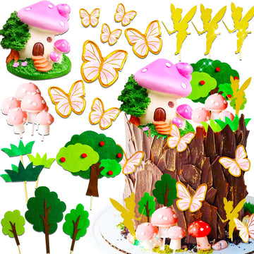 Jevenis Fairy Cake Decoration Garden Fairy Cake Decoration Mushroom House Cake Decoration Mushroom Cake Decoration Butterfly Cak