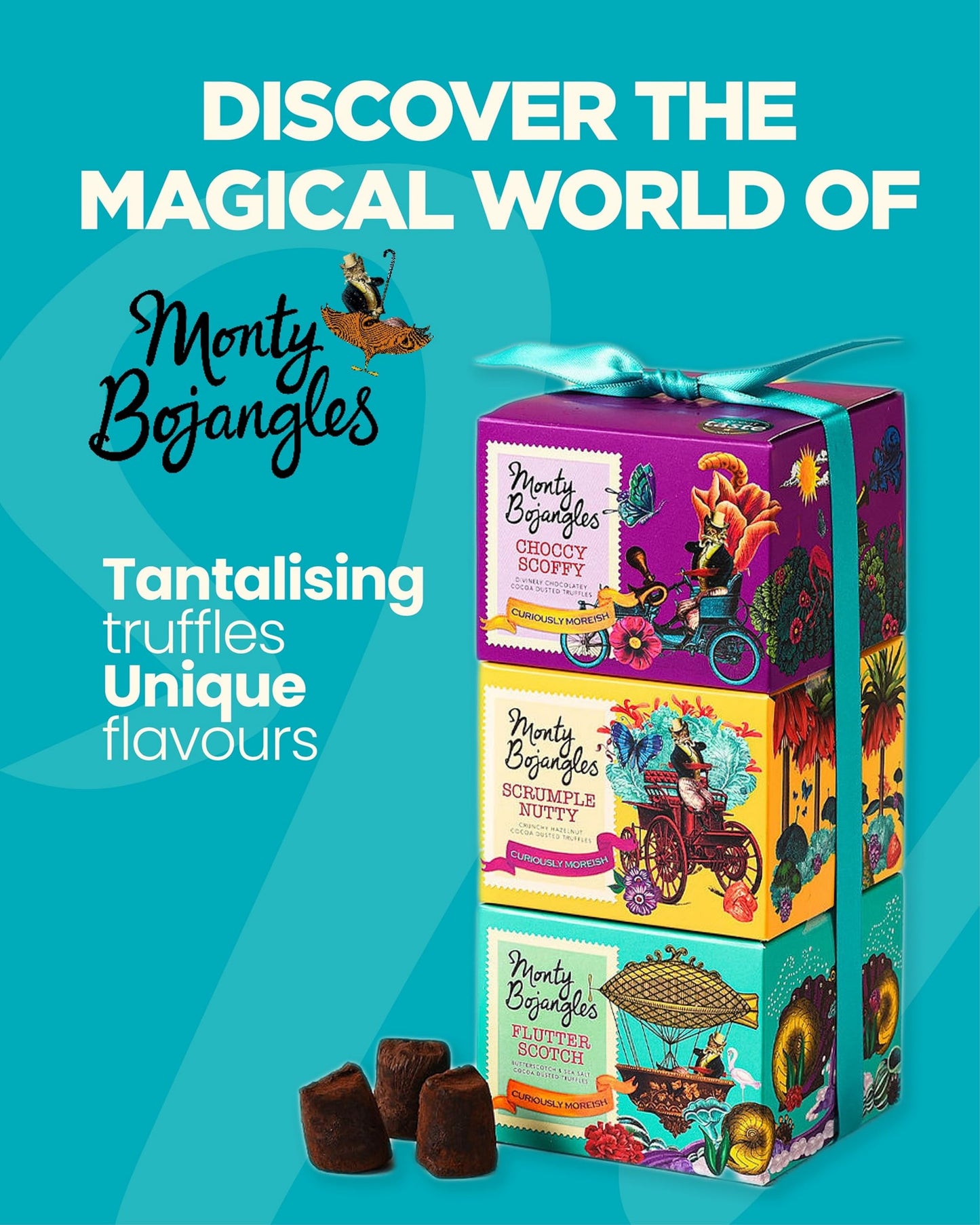 Monty Bojangles Cocoa Dusted Truffles Gift Tower (3 X 3.5Oz Boxes) - 3 Flavors Of Luxury Chocolate Truffle - The Perfect Chocolate Gift Box S