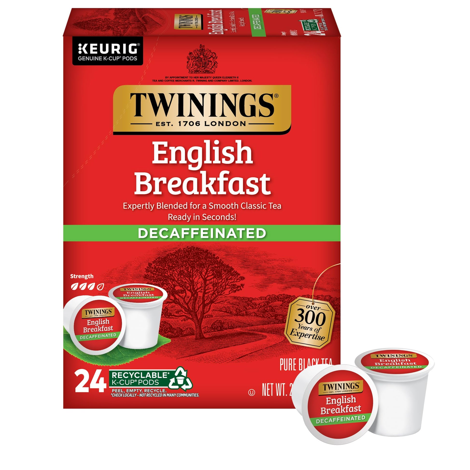 Twinings Decaffeinated English Breakfast Black Tea K-Cup Pods For Keurig, 24 Count (Pack Of 1), Smooth, Flavourful, Robust, Enjo