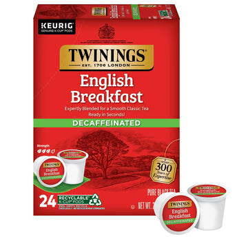 Twinings Decaffeinated English Breakfast Black Tea K-Cup Pods For Keurig, 24 Count (Pack Of 1), Smooth, Flavourful, Robust, Enjo