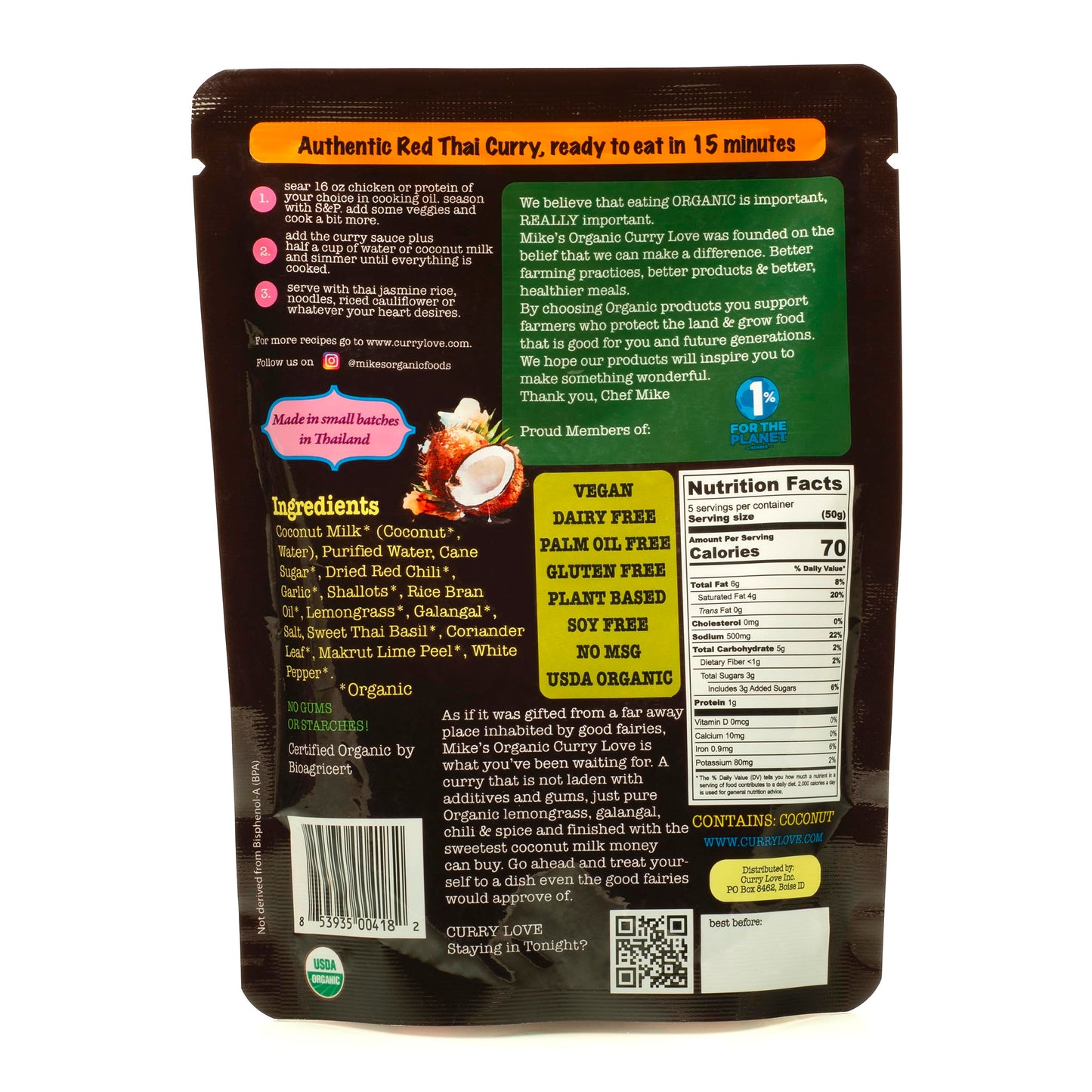 Mike's Organic Variety 6 Pack of Curry Sauces ORGANIC. VEGAN. DAIRY FREE. MADE IN THAILAND. Red, Yellow, Green | case of 6 x 8.8