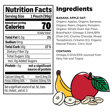 Little Brainiac Breakfast Blend Organic Fruit & Oat Toddler Pouches, Banana Apple Oat with Omega-3s DHA/EPA and Choline, Clean L