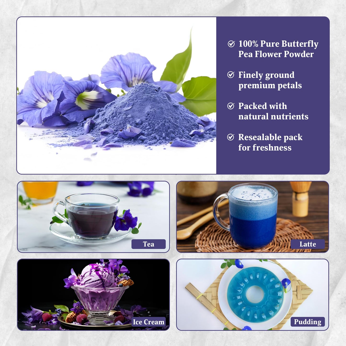 Butterfly Pea Flower Powder 4Oz, 100% Pure & Natural Blue Matcha Powder, Enhanced Quality For Tea, Lattes, Smoothies & Natural Food Coloring - By Yogi’S Gift®