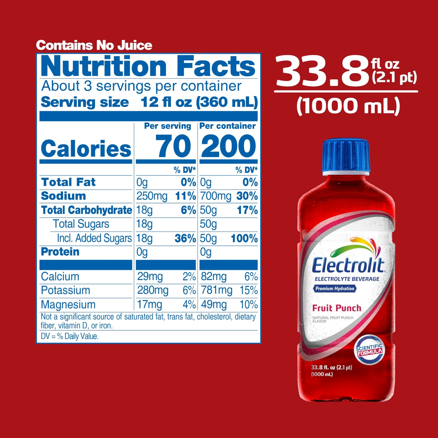 Electrolit Hydration Electrolyte Drinks, Sports Beverages With Electrolytes, Magnesium, Calcium & Potassium, Recovery Drink For Post Workout, 6 Pack (Fruit Punch)
