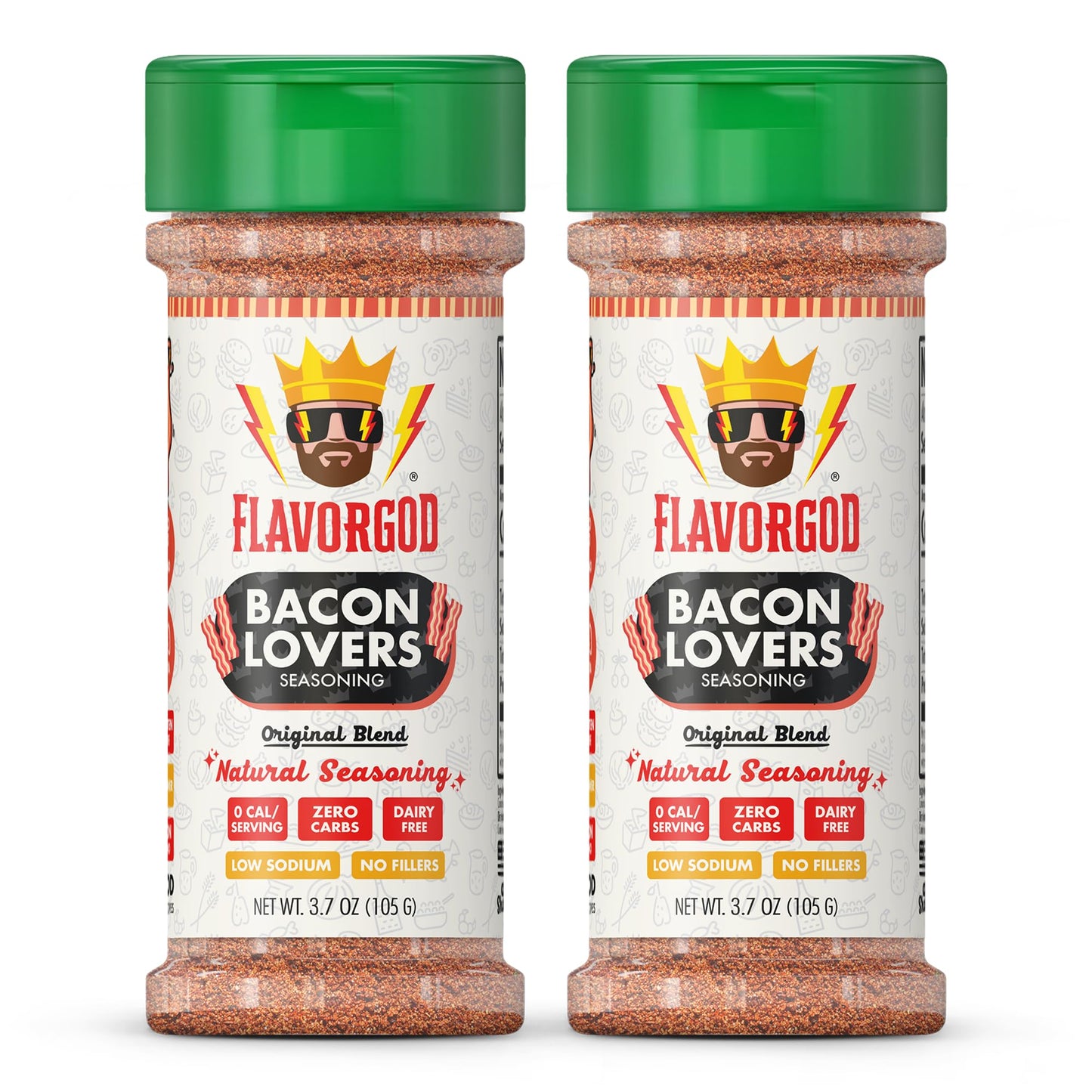 Bacon Lovers Seasoning Mix, 2 Bottles By Flavor God - Enhanced All Natural & Healthy Spice Blend For Beef, & Eggs - Kosher, Low Sodium, Gluten-Free, & Vegan - Great Flavor Spices And Seasoning Gift