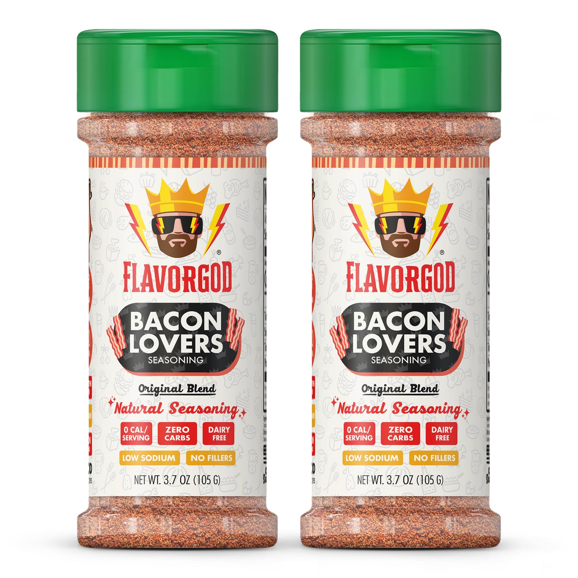 Bacon Lovers Seasoning Mix, 2 Bottles By Flavor God - Enhanced All Natural & Healthy Spice Blend For Beef, & Eggs - Kosher, Low Sodium, Gluten-Free, & Vegan - Great Flavor Spices And Seasoning Gift