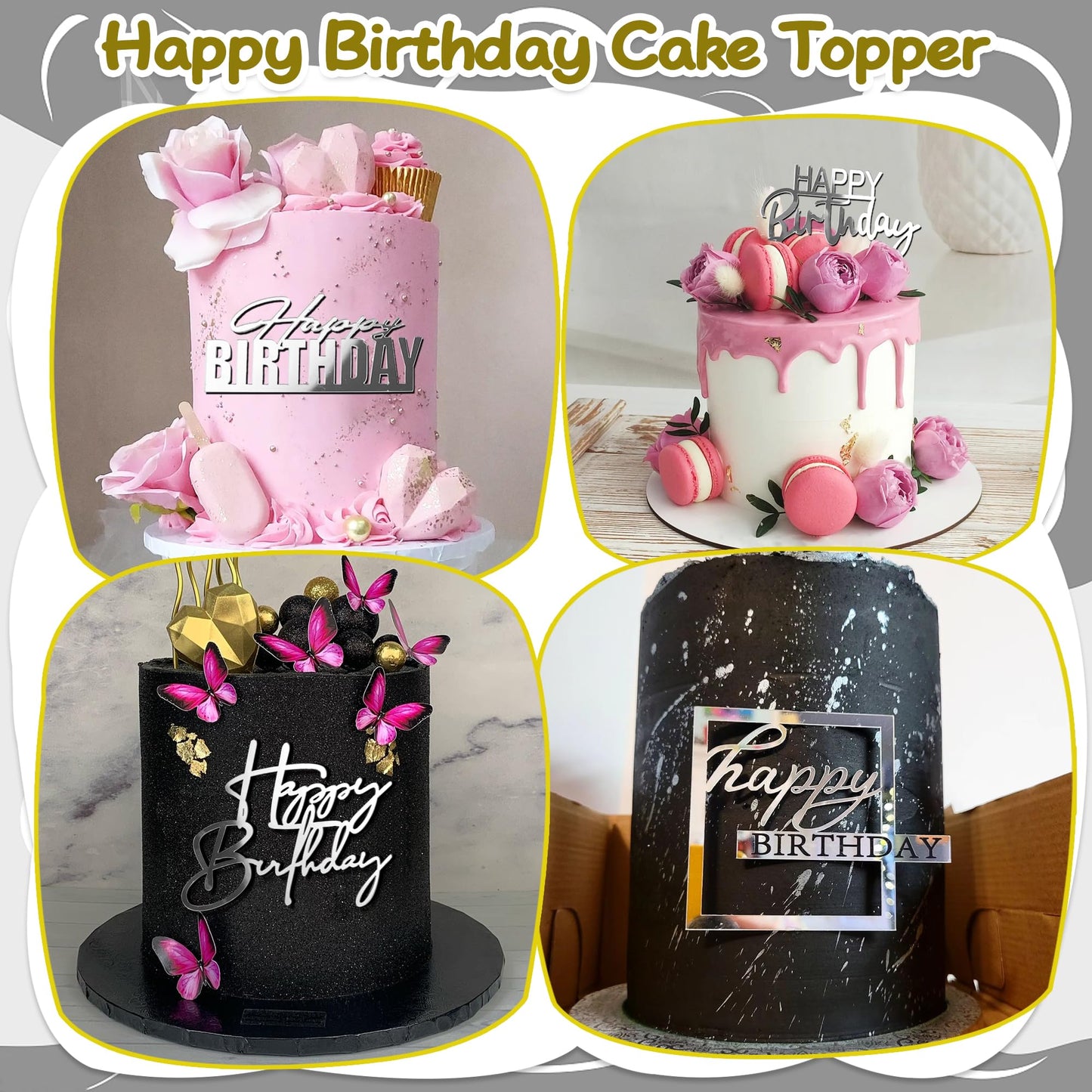 15 Pcs Silver Happy Birthday Cake Toppers Mirror Acrylic Cake Topper Side Cake Decorations Silver Cake Inserts Cake Decorating S