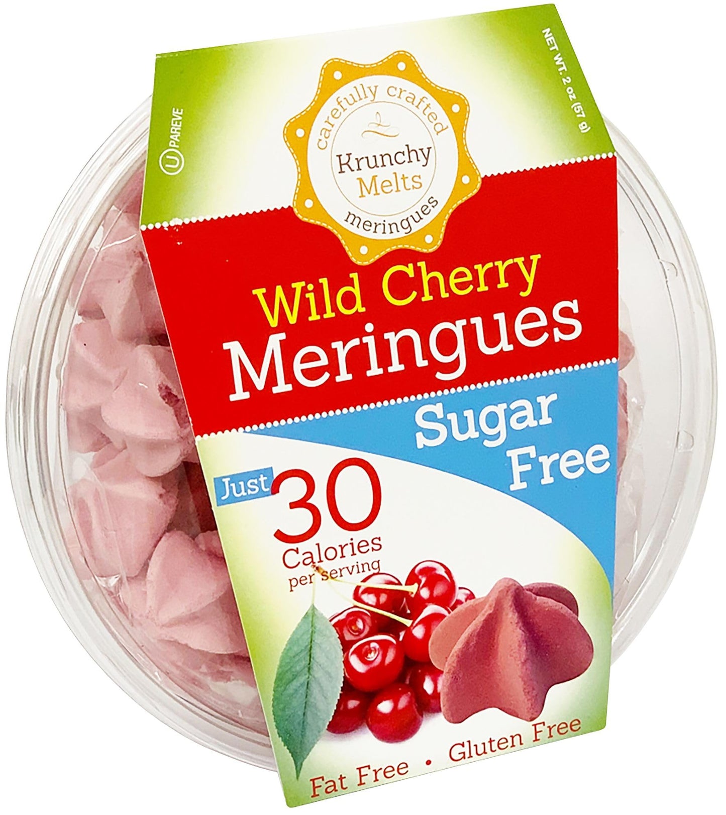 Krunchy Melts Sugar Free Meringue Cookies - Wild Cherry Flavor - 2 Oz - Gluten Free, Nut Free, 30 Calories Per Serving - Red