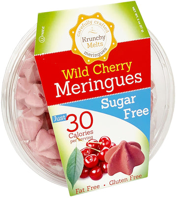 Krunchy Melts Sugar Free Meringue Cookies - Wild Cherry Flavor - 2 Oz - Gluten Free, Nut Free, 30 Calories Per Serving - Red