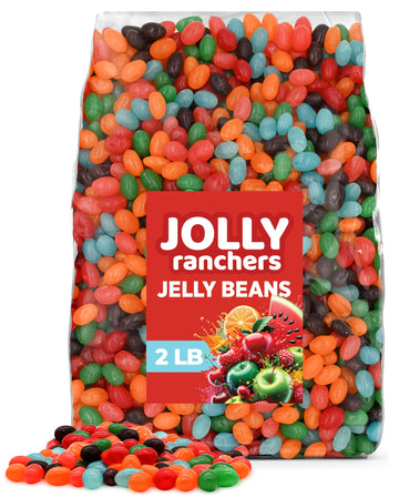 Jolly Ranchers Jelly Beans - 2 lb Bulk Bag | Assorted Flavors: Strawberry Orange, Blue Raspberry, Watermelon, Grape, & Apple | P