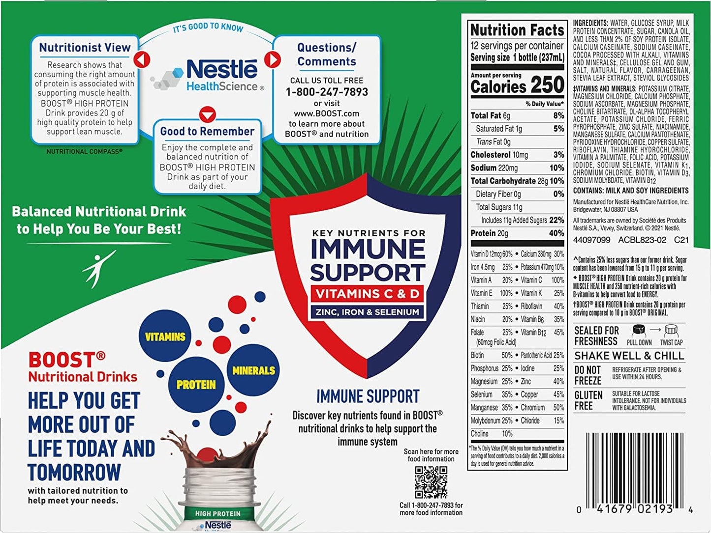 BOOST High Protein Ready to Drink Balanced Nutritional Drink, Rich Chocolate, 8 FL OZ (Pack of 12)