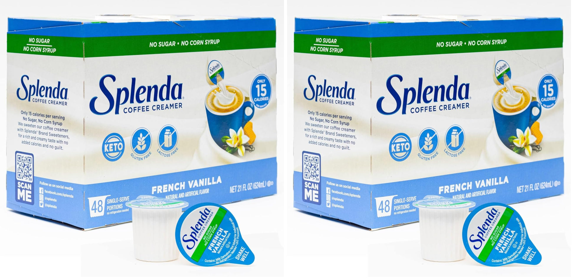 SPLENDA Single Serve Coffee Creamer Cups, Sugar Free French Vanilla, 48 Count (Pack of 2)