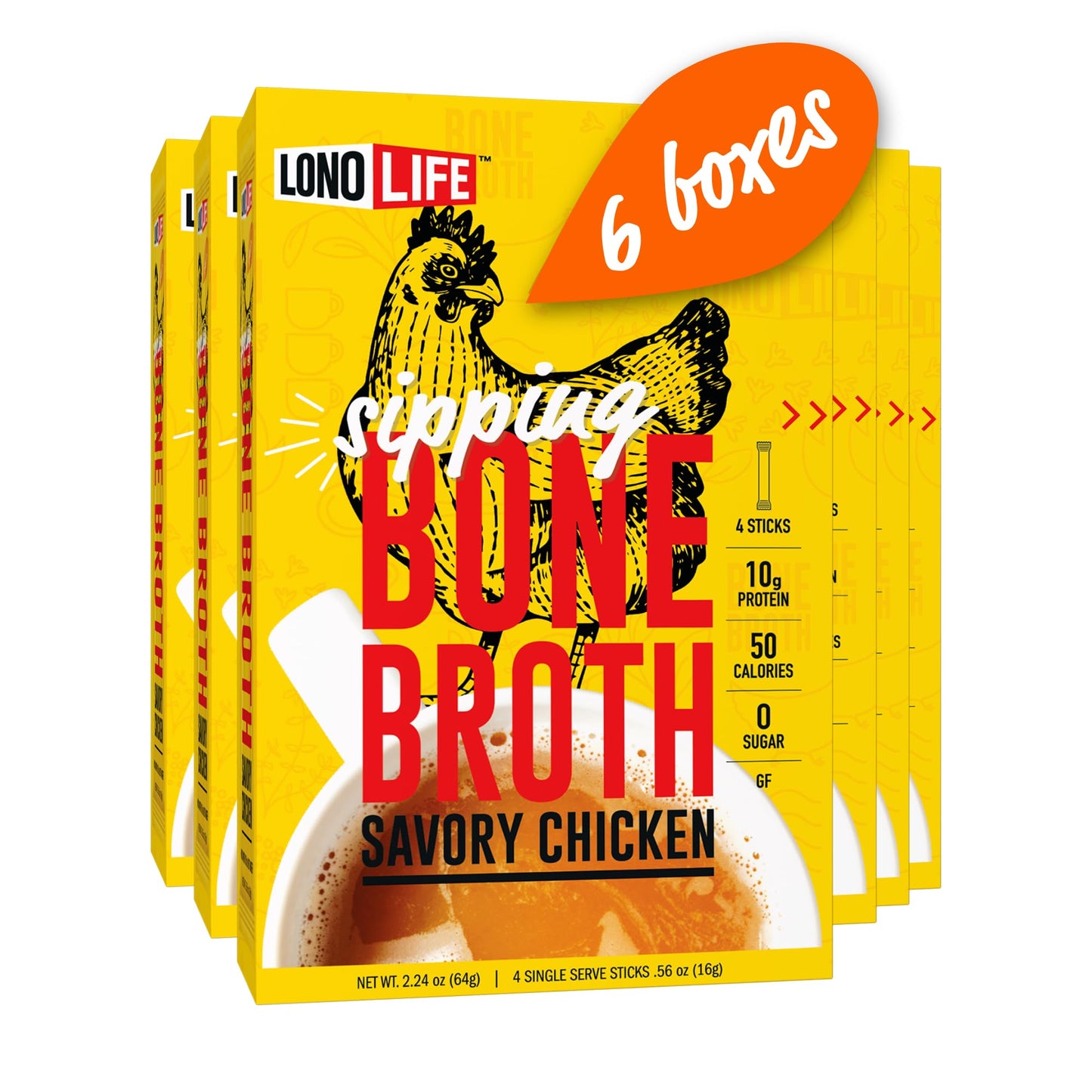 Lonolife Chicken Bone Broth Powder Mix | 10G Protein | Collagen-Rich, Keto & Paleo Friendly | Natural Ingredients | 24 Portable