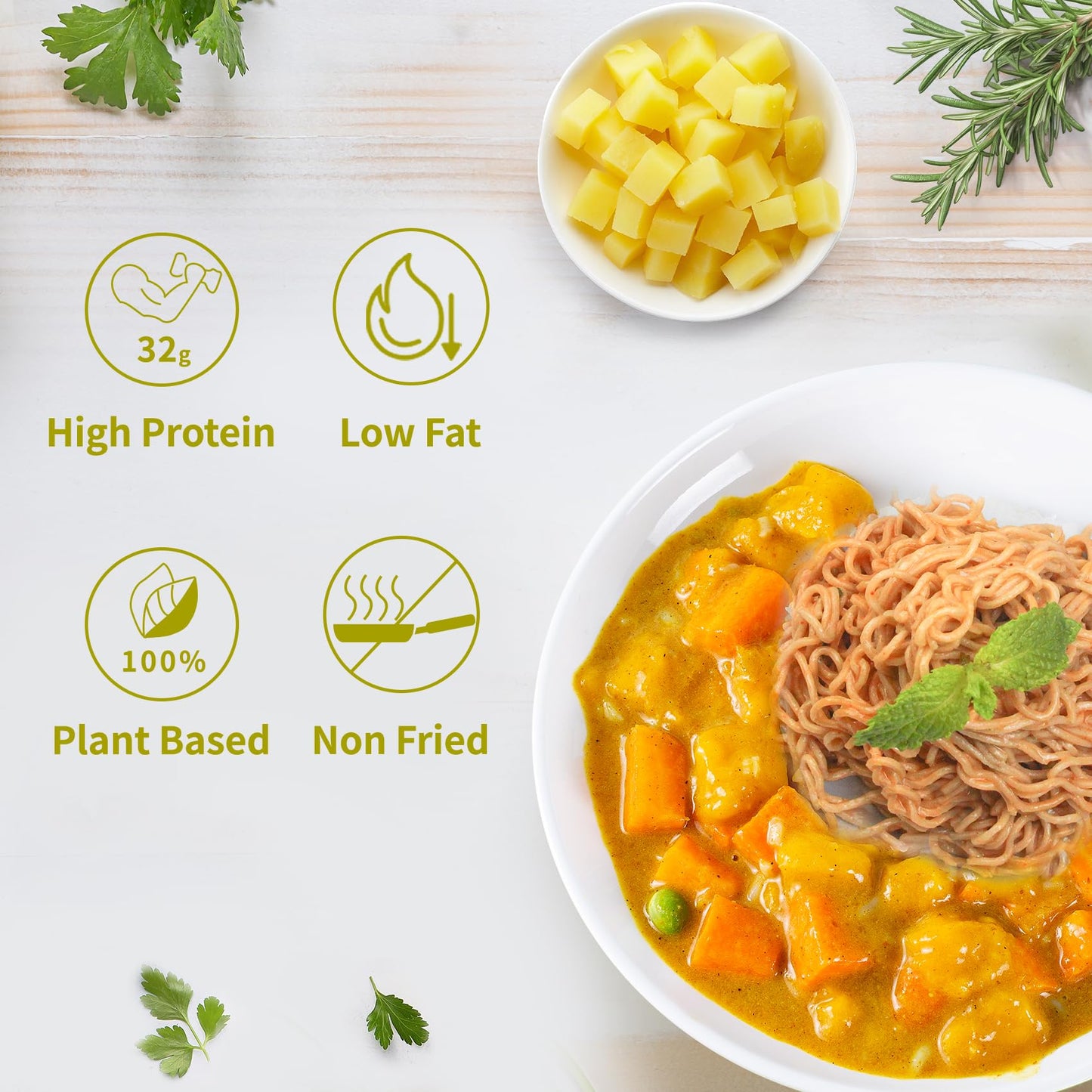 VOLO VERO High Protein (32g) Instant Ramen Noodles Spicy    Curry Flavor Soup, 8 Pack, Vegan, Plant-Based, Low Fat, Non-Fried, D