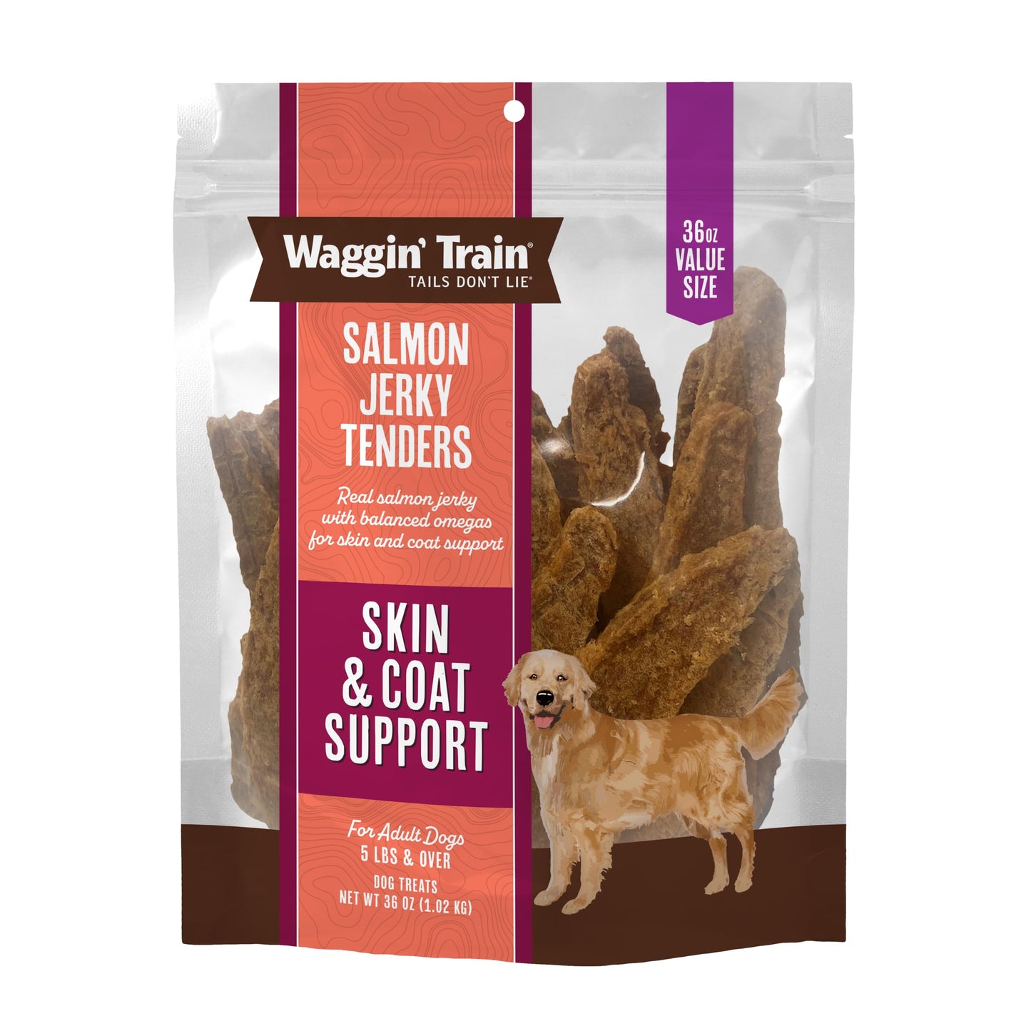Waggin Train Salmon Jerky Tenders for Skin & Coat Support, Grain-Free High-Protein Jerky Dog Treats, 36-oz Bag