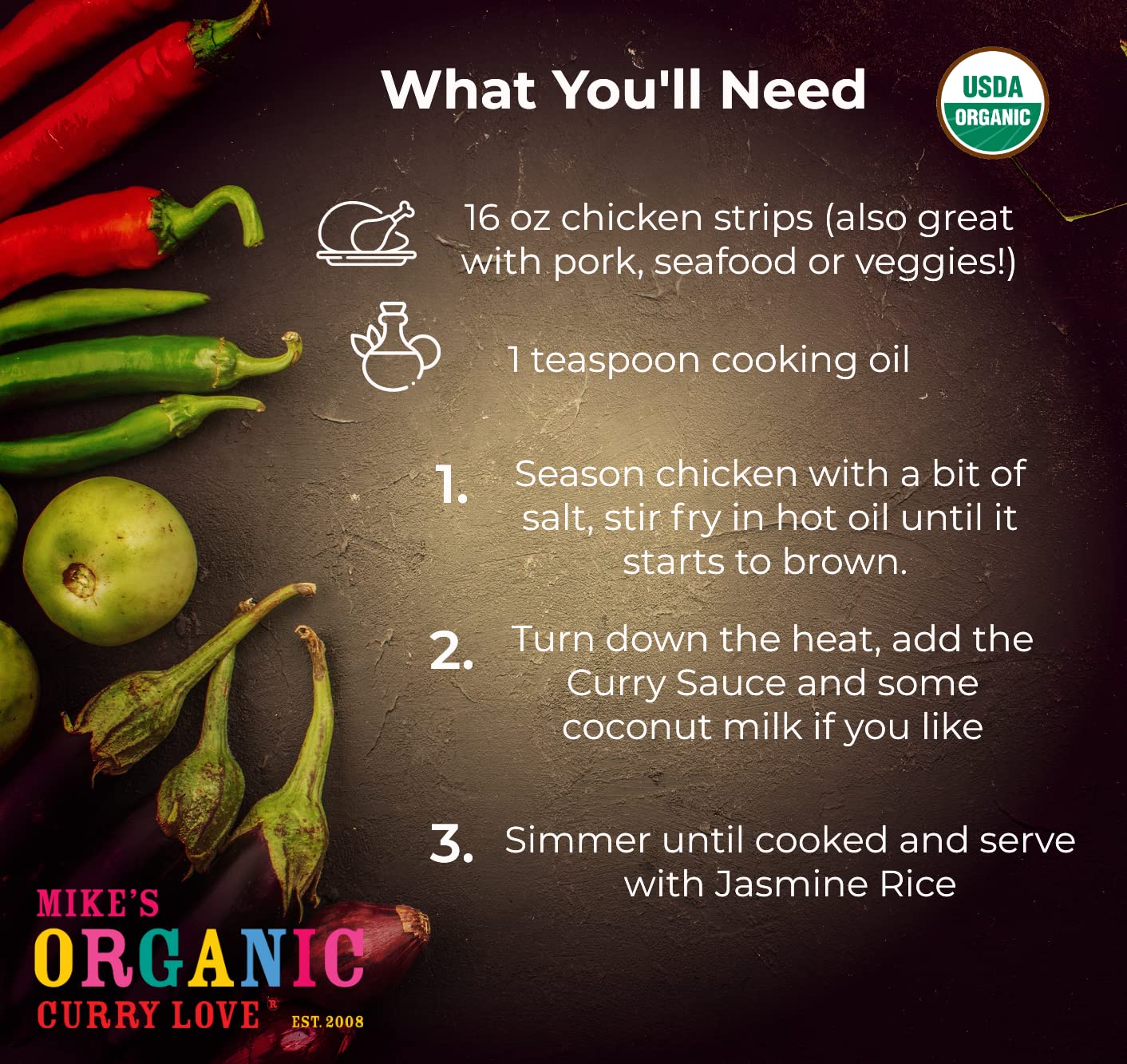 MIKES ORGANIC CURRY LOVE Green Thai Curry Sauce, Authentic, 6 x 8.8 oz Pouches