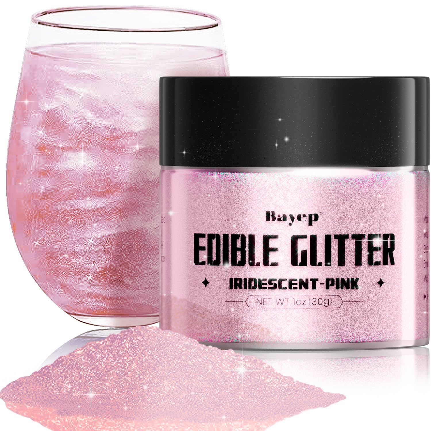 bayep Iridescent-Pink Edible Glitter for Drinks and Cakes, 30g Luster Dust, Perfect for Parties and Celebrations