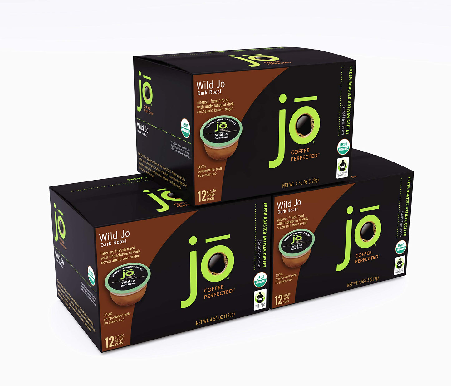 Jo Coffee Organic Dark French Roast Coffee Pods, 36 Count, Compostable, Fair Trade Certified, Compatible with Keurig K-Cup malt-inspired