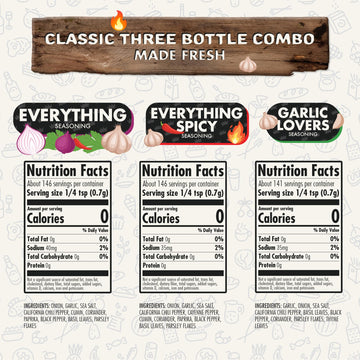 Flavor God Classic Combo Pack of 3 Herb, Spice & Seasoning Gift Set - Low Sodium, Natural Blends for Chicken, Beef, Seafood, and Vegetables