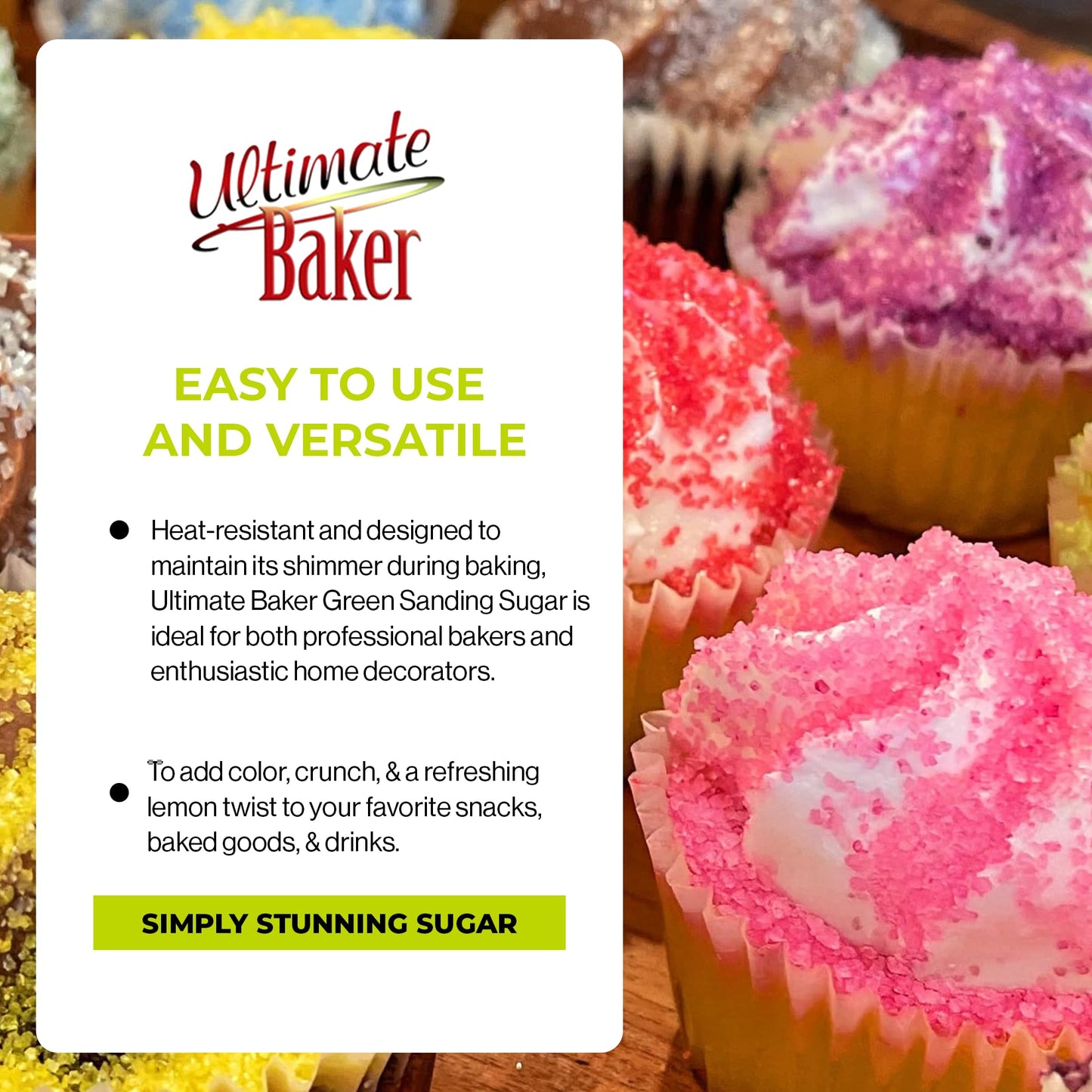 Ultimate Baker - Sanding Sugar, Green - Vibrant Color Baking & Decorating Sugar With Premium Texture For Desserts & Confections