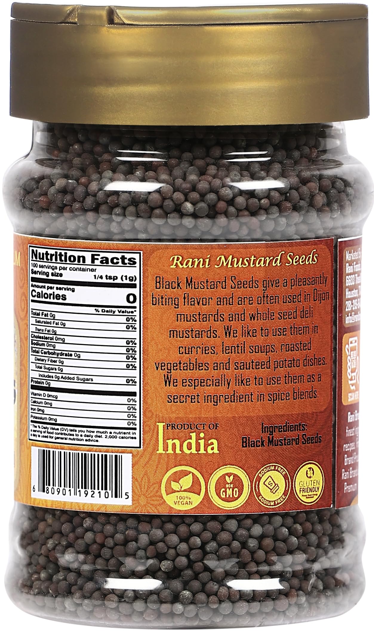 Rani Black Mustard Seeds Whole Spice (Kali Rai) 3.5Oz (100G) Pet Jar ~ All Natural | Gluten Friendly | Non-Gmo | Vegan | Indian Origin