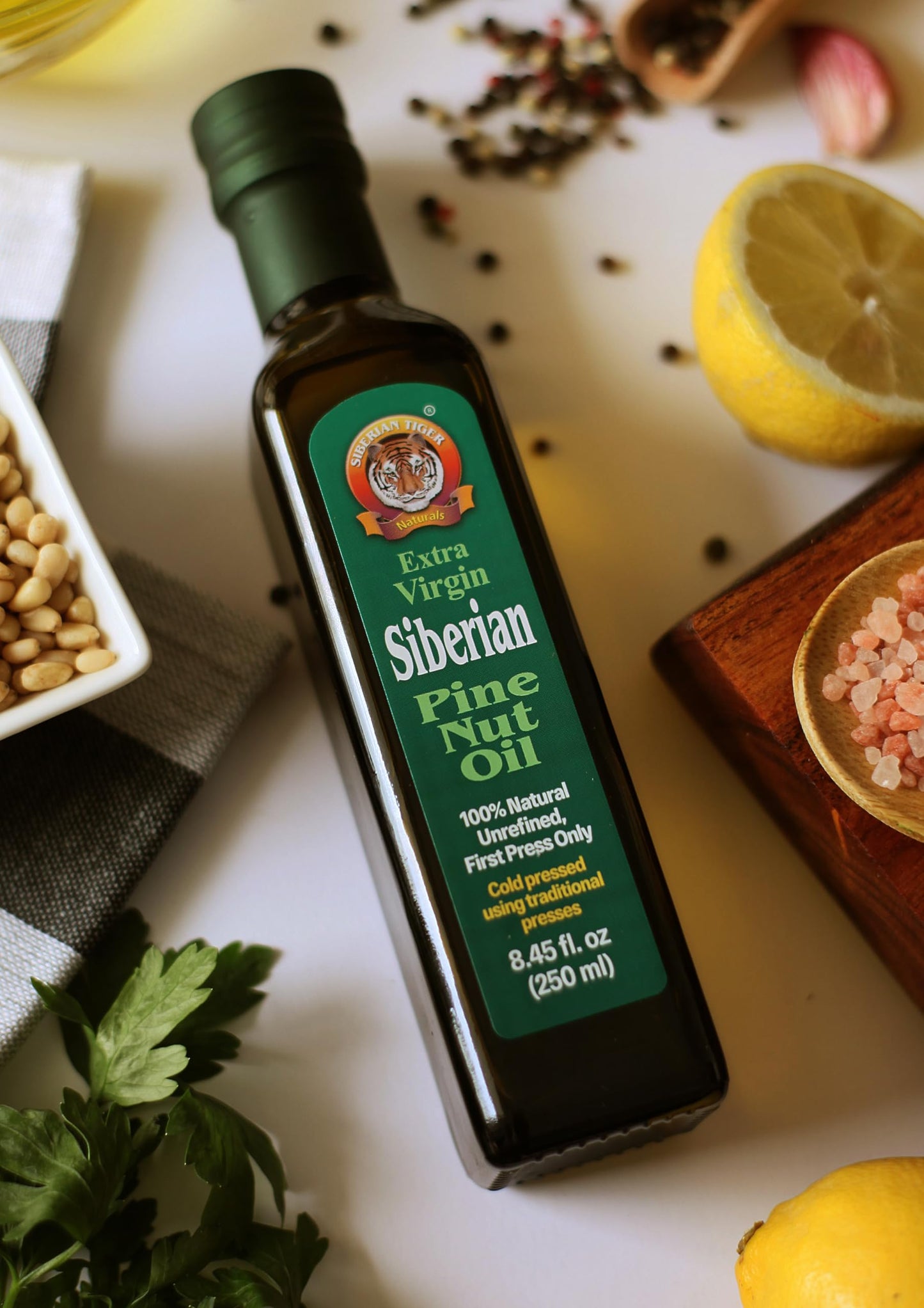 Siberian Tiger Naturals Extra Virgin Pine Nut Oil, 8.5 oz - Unrefined, 100% Natural, Supports Healthy Digestion and Wellness