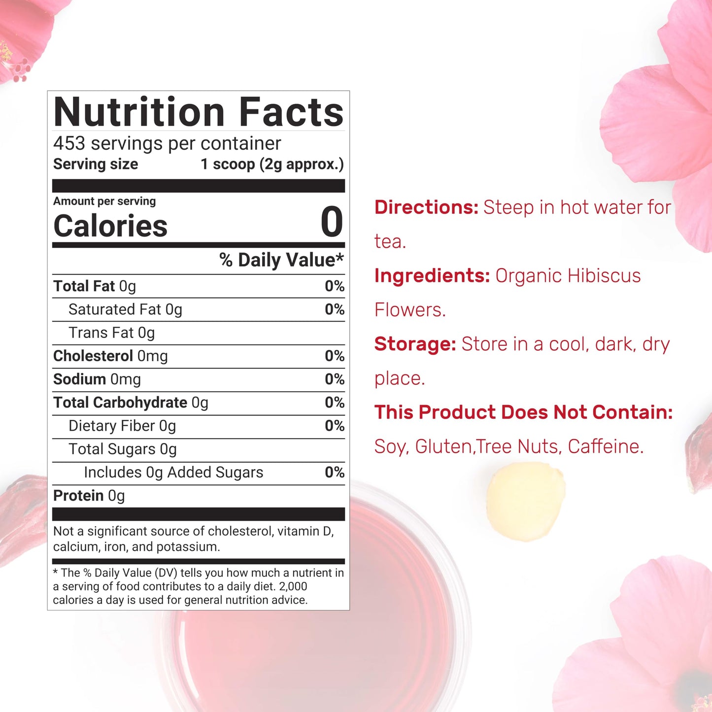 Dried Organic Hibiscus Flowers  2 Pounds - Cut & Sifted Whole Leaves - Loose Leaf Flower Source - Raw Flavor & Aroma  Great for Refilling Tea Bags - Caffeine Free  No Sugar  Non-GMO