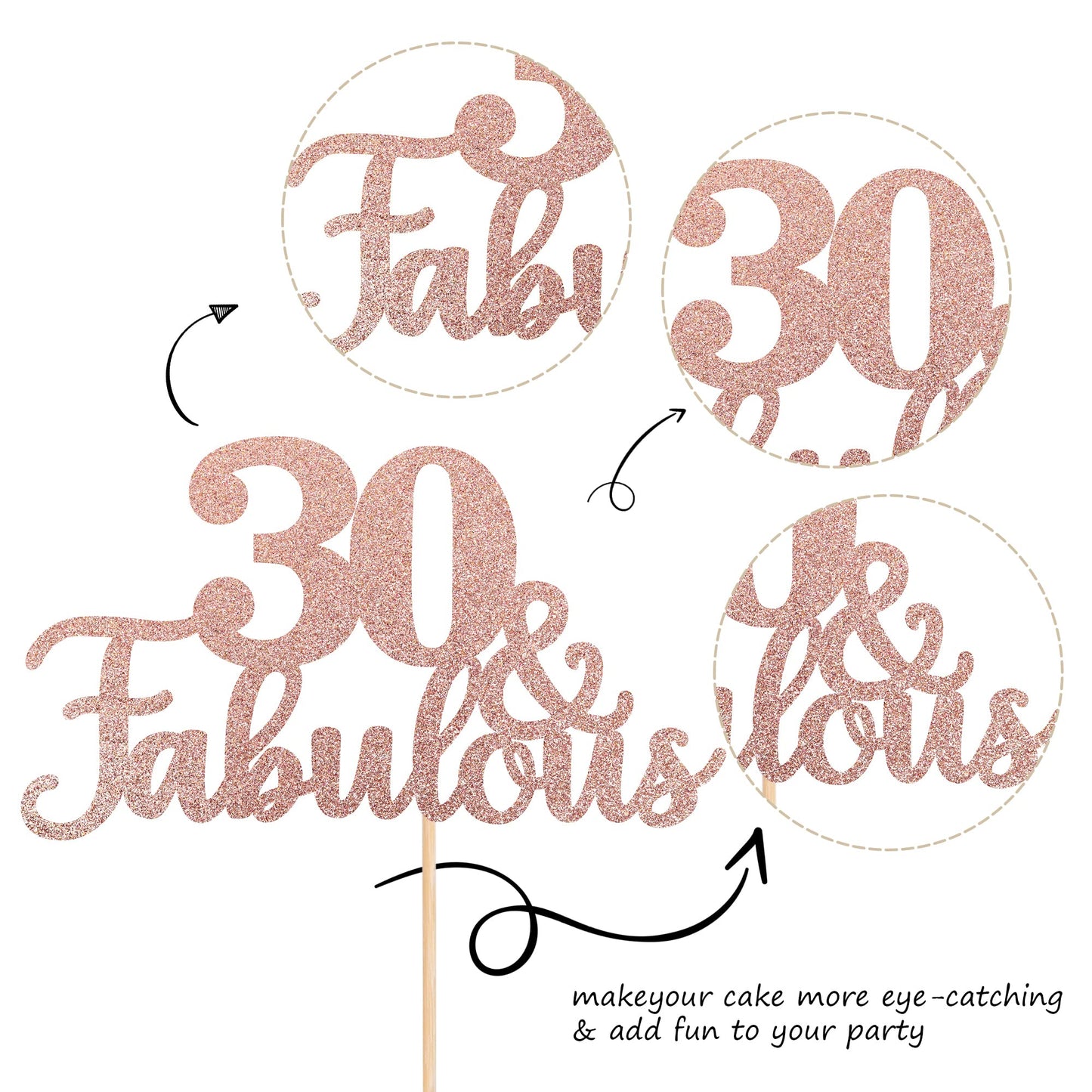 1 Pcs 30 & Fabulous Cake Topper Glitter Thirty And Fabulous Cake Toppers Happy 30Th Birthday Cake Pick For 30Th Wedding Annivers