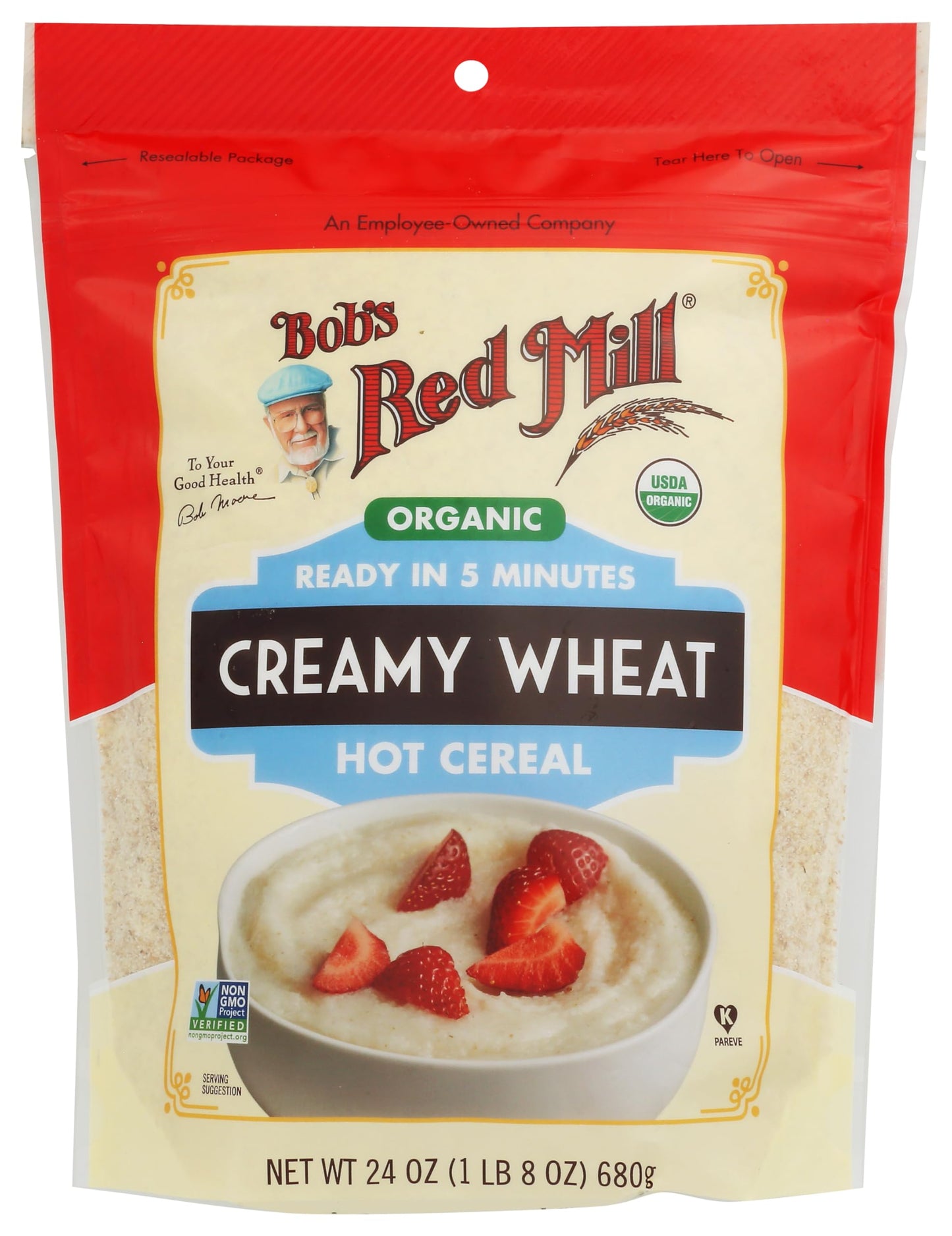 Bobs Red Mill Organic Creamy Wheat Hot Cereal, Gluten Free, Vegan, 24oz
