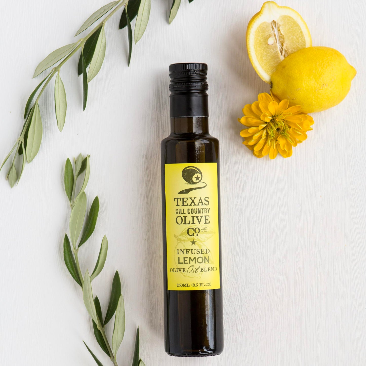 Texas Hill Country Olive Co Lemon Infused Olive Oil - Cold Pressed Gourmet EVOO - 8.5 oz - No Artificial Flavors or Added Sugar
