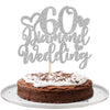 1 PCS 60th Wedding Anniversary Cake Topper with Heart Silver Glitter Silver 60 Diamond Wedding Cake Pick Cheers to 60 Years Cake