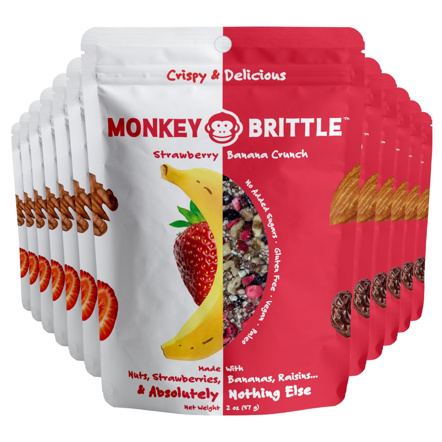 Monkey Brittle Strawberry Banana Crunch Snacks, Vegan & Gluten-Free, 2 Ounce (Pack of 12)
