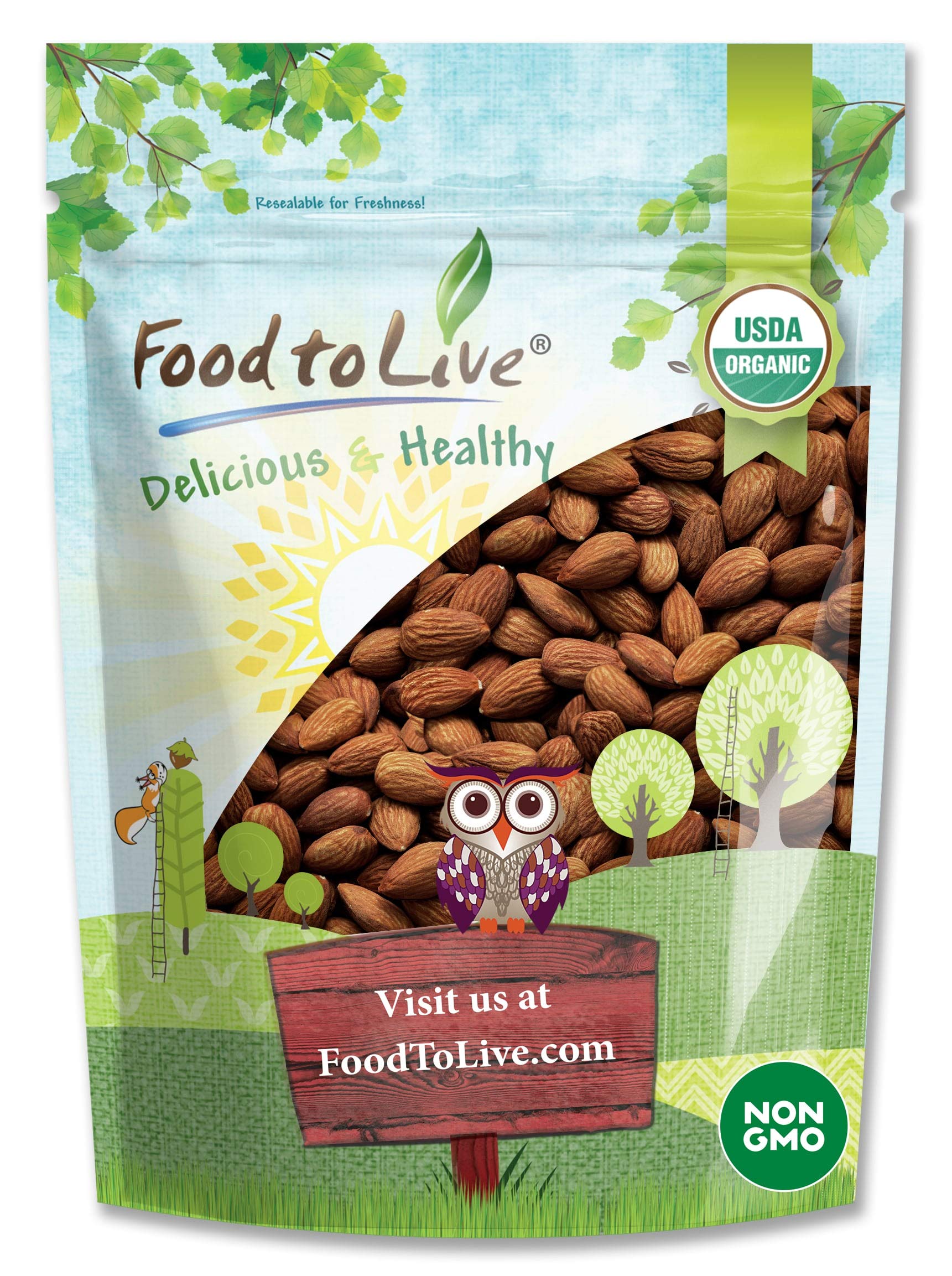 Food to Live Organic Dry Roasted Almonds, 2.5 Pounds - Non-GMO, Unsalted, Vegan, Keto, Paleo, Kosher, Bulk, High in Protein, Die