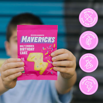 Mavericks Cookie Variety Pack - Healthy Cookies, Plant-Based Snack For Kids - Chocolate Chip & Birthday Cake - 2 Boxes (16 Pouch