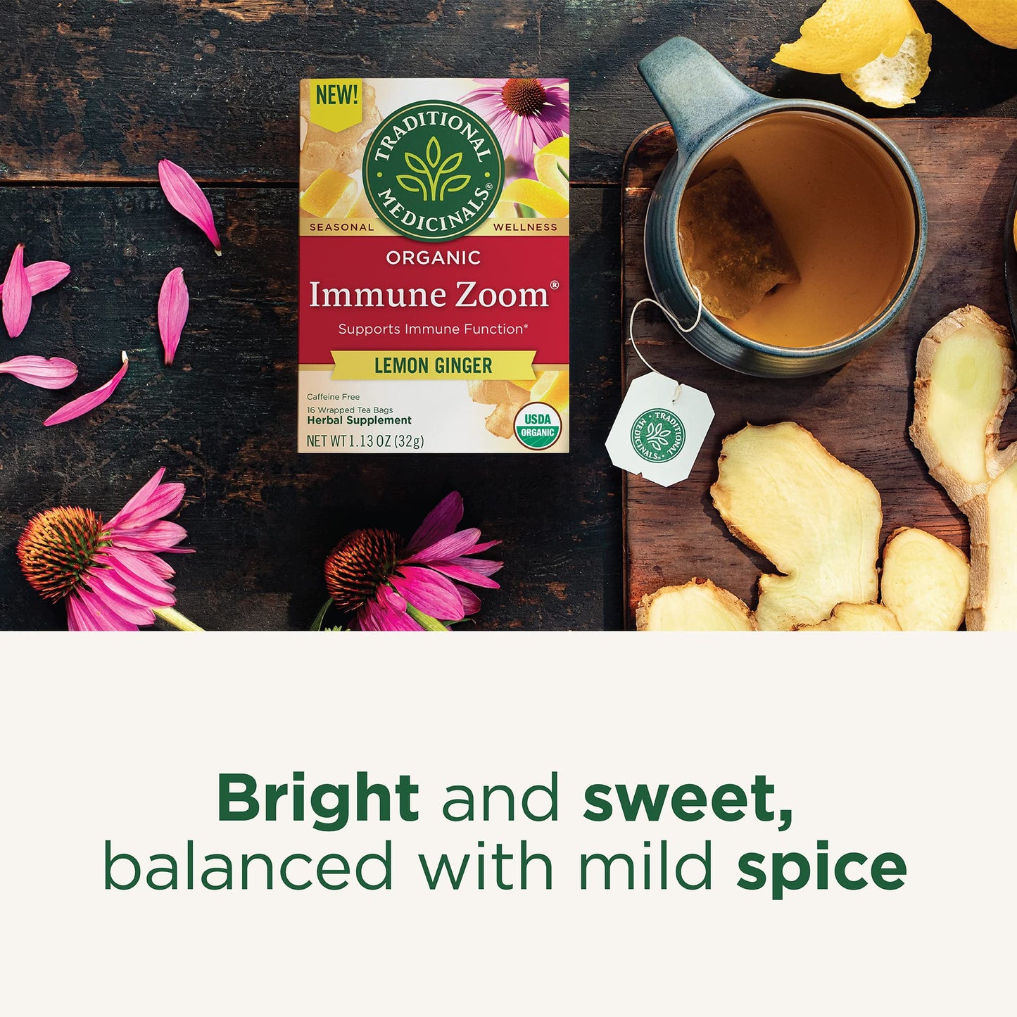 Traditional Medicinals Tea, Organic Lemon Ginger, 96 Tea Bags (6 Pack), Supports Immune Function