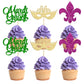 24Pcs Mardi Gras Cupcake Toppers Glitter Masquerade Cake Picks Mardi Gras Party Baby Shower Birthday Party Cake Decorations Supp